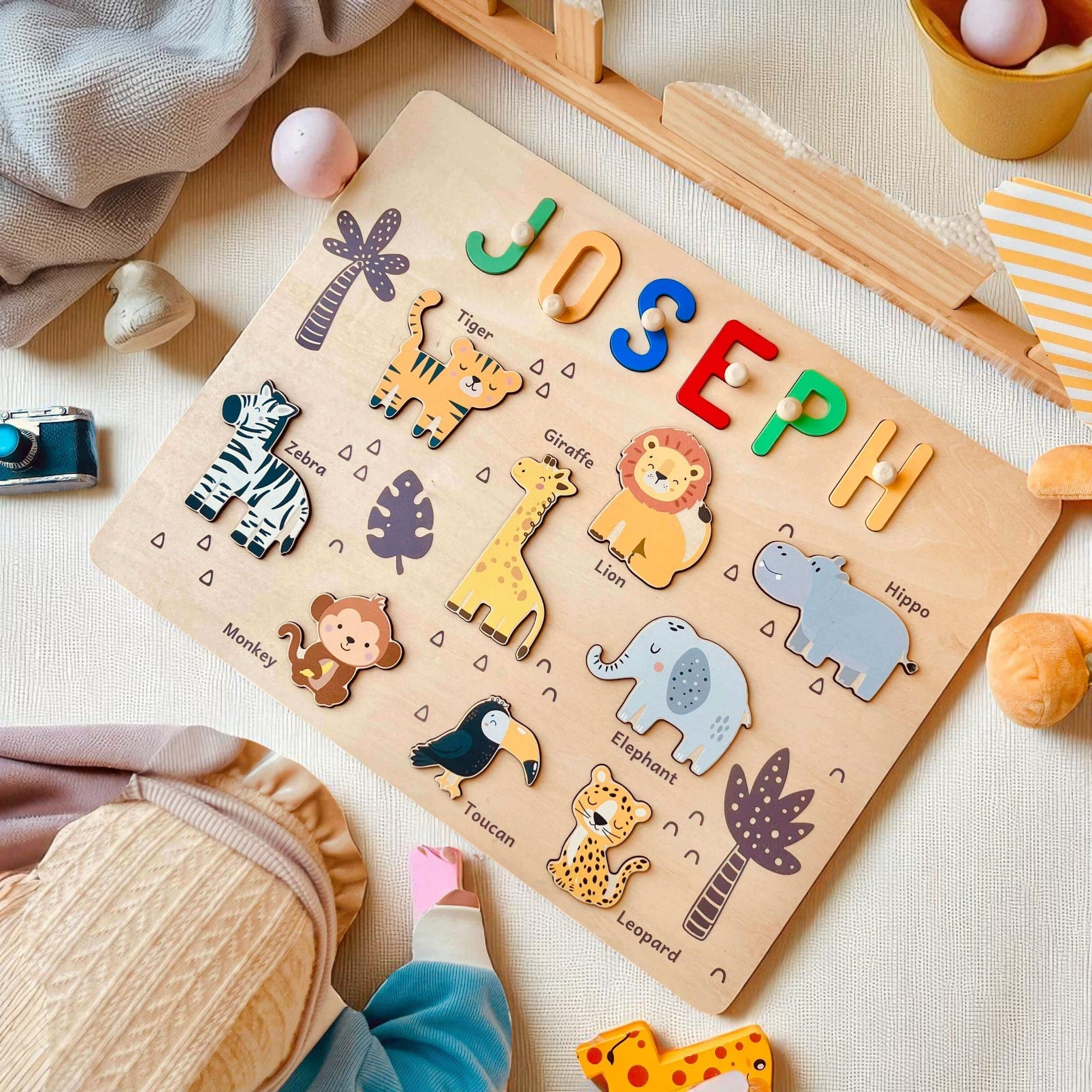 Personalized Wooden Jungle Animal Name Puzzle for Kids