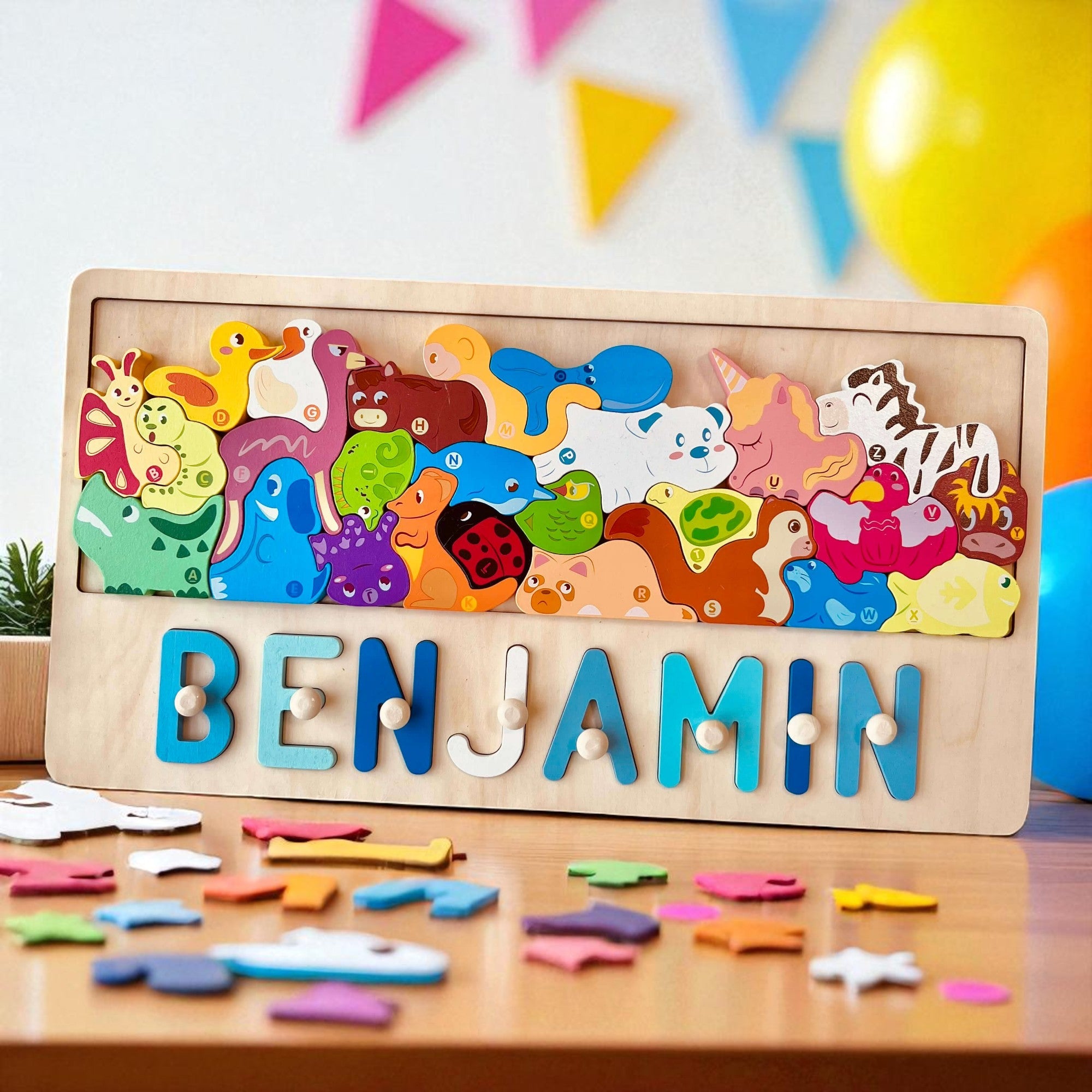 Personalized Eco-Friendly Toy Animal Stacking Name Puzzle