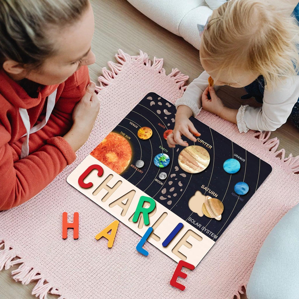 Personalized Wooden Solar System Name Puzzle for Kids