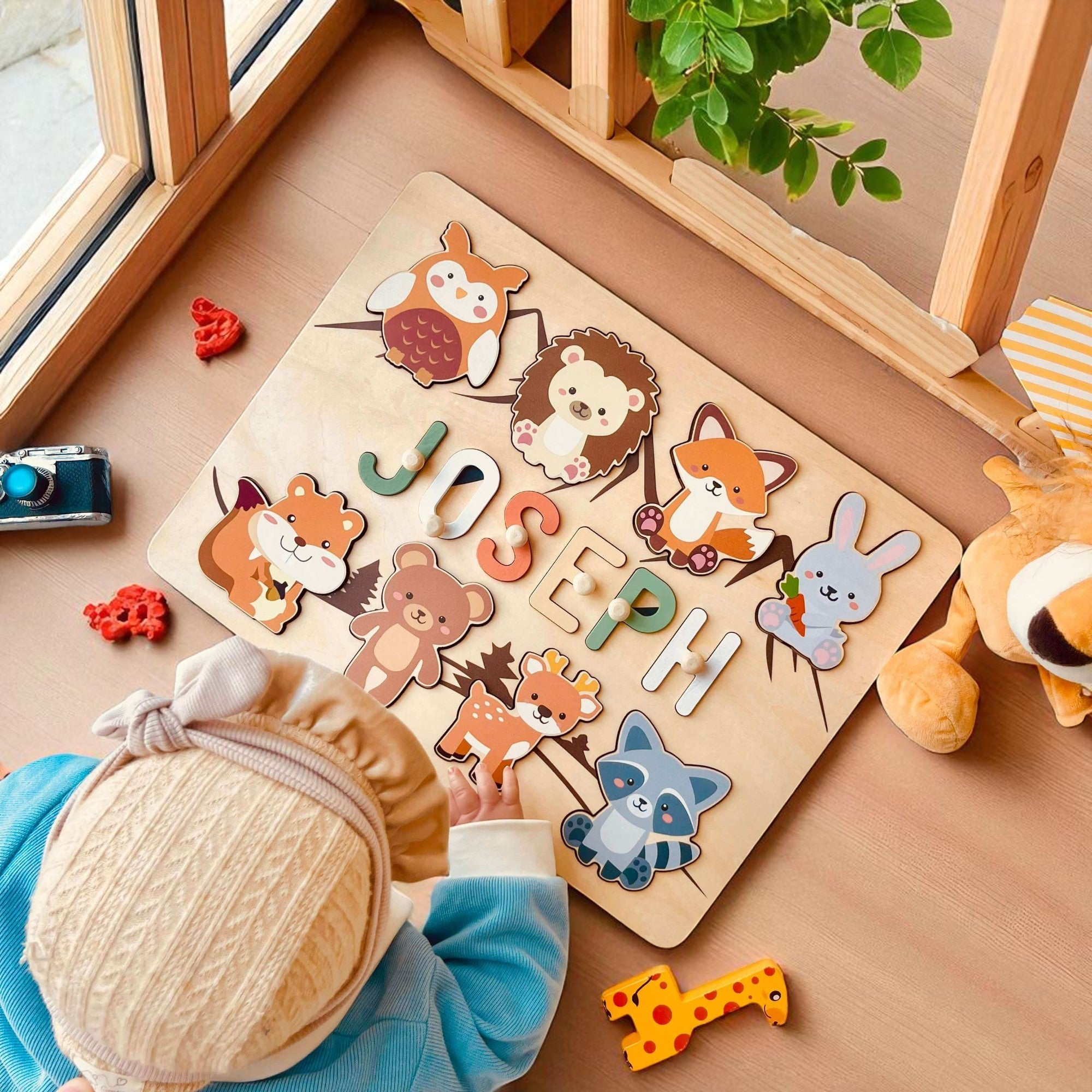 Personalized Wooden Baby Name Puzzle with Forest Animals