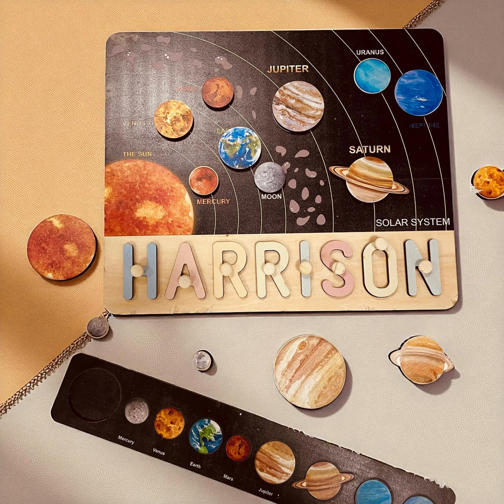 Personalized Wooden Solar System Name Puzzle for Kids