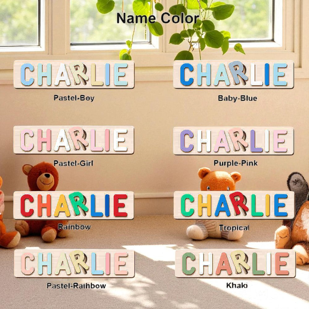 Personalized Wooden Baby Name Puzzle with Forest Animals