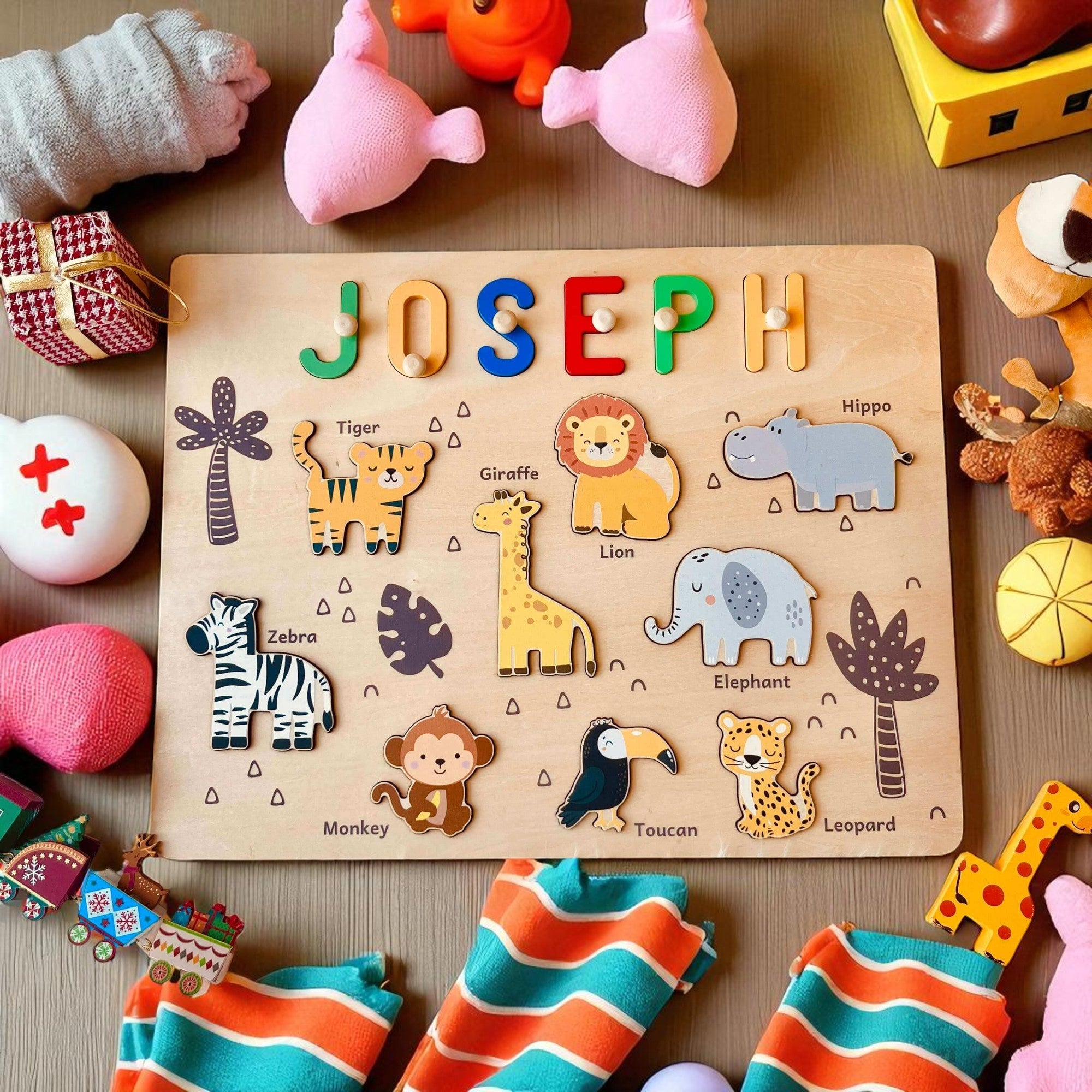 Personalized Wooden Jungle Animal Name Puzzle for Kids