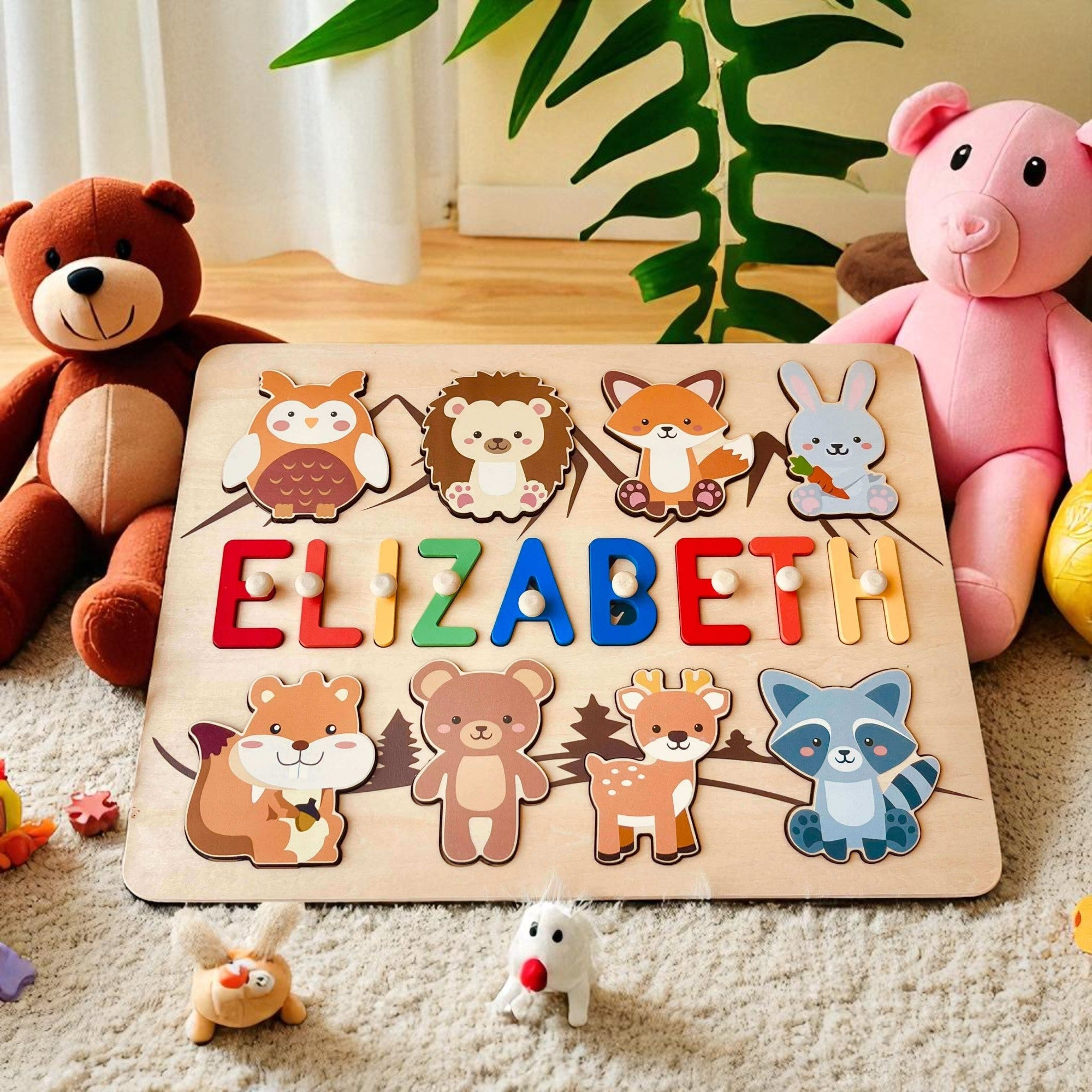 Personalized Wooden Baby Name Puzzle with Forest Animals