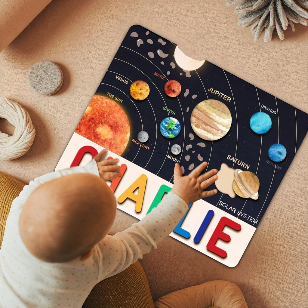 Personalized Wooden Solar System Name Puzzle for Kids