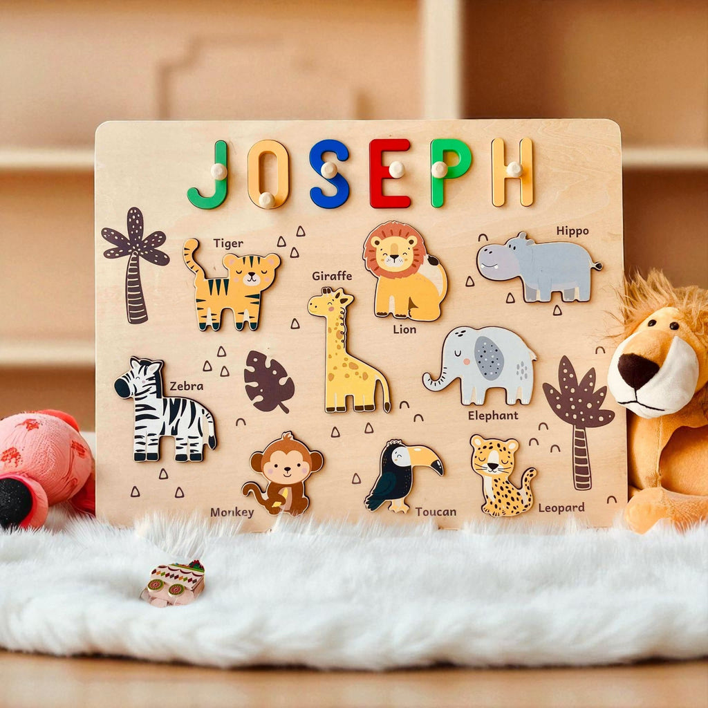 Personalized Wooden Jungle Animal Name Puzzle for Kids