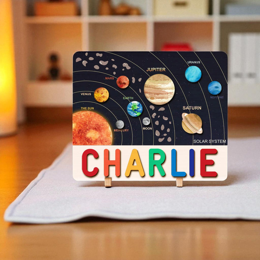 Personalized Wooden Solar System Name Puzzle for Kids