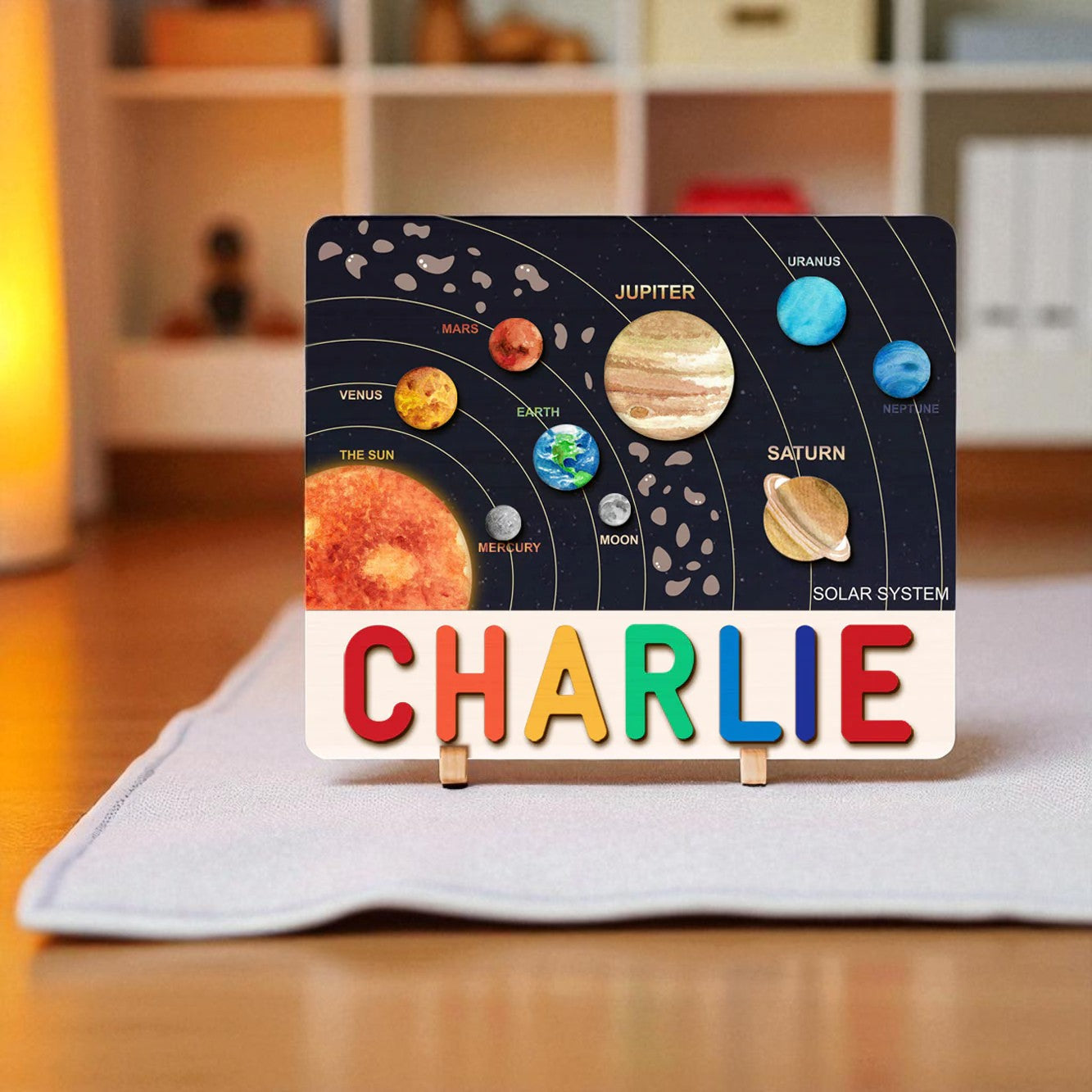 Personalized Wooden Solar System Name Puzzle for Kids