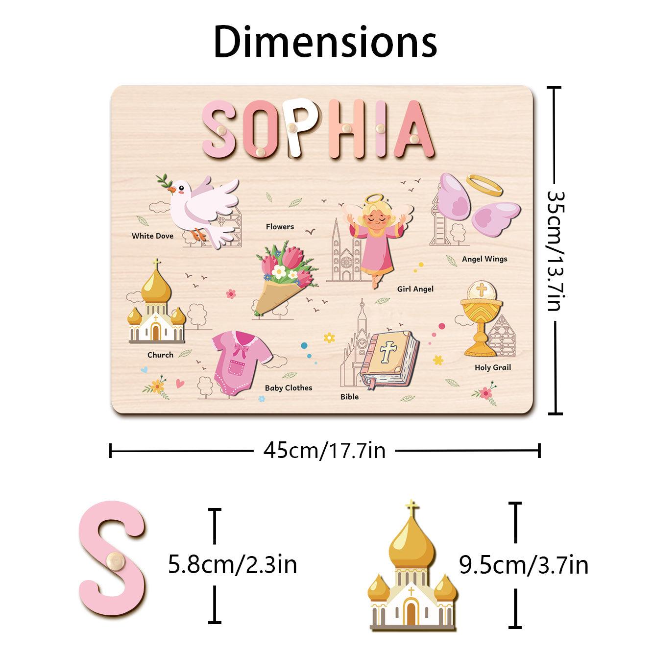 Personalized Baby Girl Christening Wooden Name Puzzle – Custom Baptism Keepsake Gift
