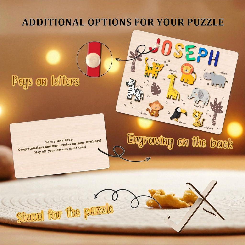 Personalized Wooden Jungle Animal Name Puzzle for Kids