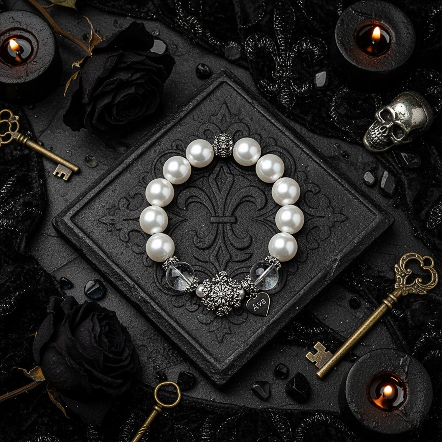 Gothic Halloween Snowflake Heart Bracelet