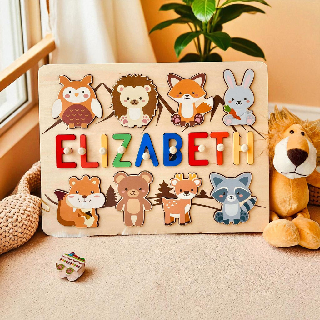 Personalized Wooden Baby Name Puzzle with Forest Animals