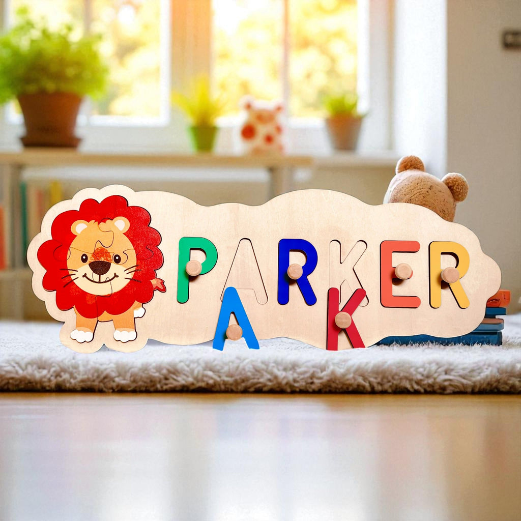 Personalized Wooden Animal Shapes Name Puzzle Toddler Toy