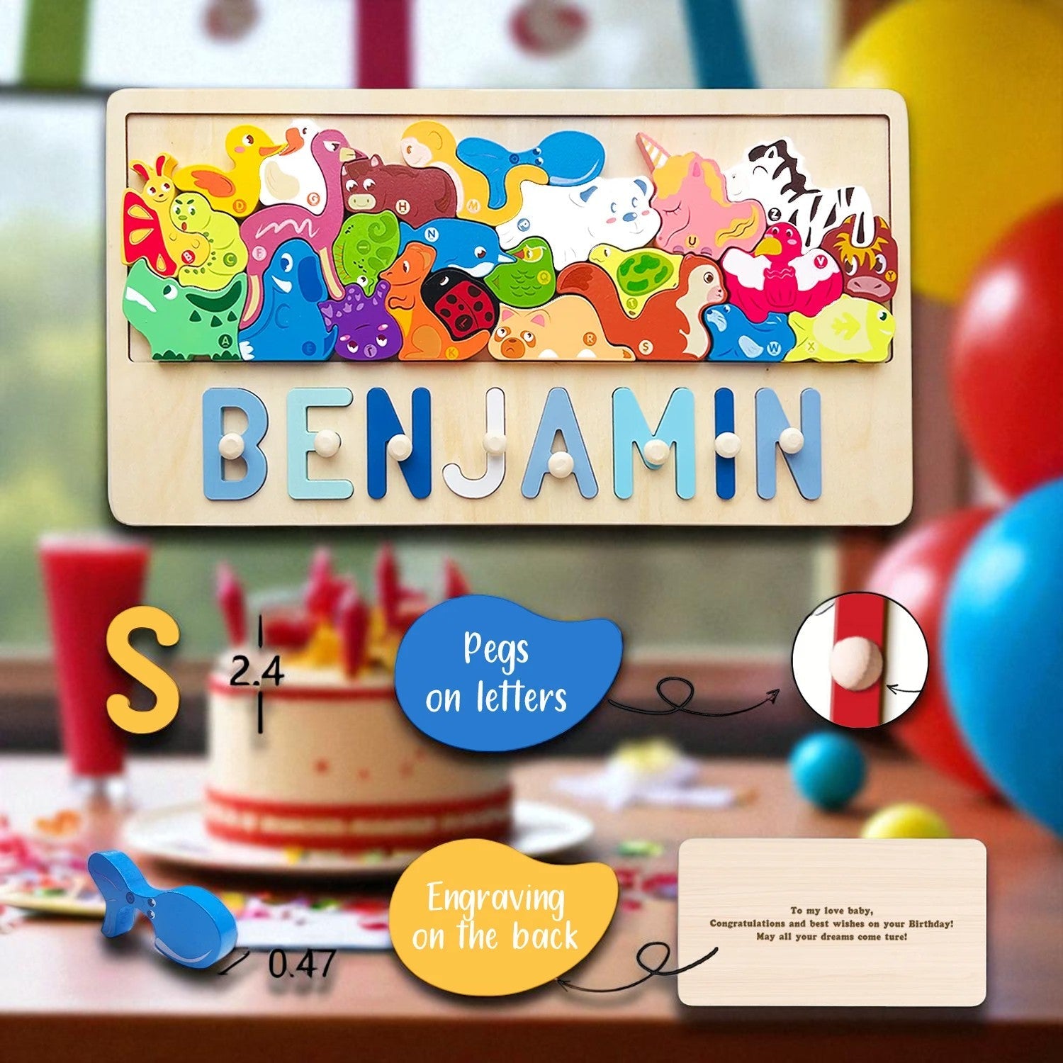 Personalized Eco-Friendly Toy Animal Stacking Name Puzzle