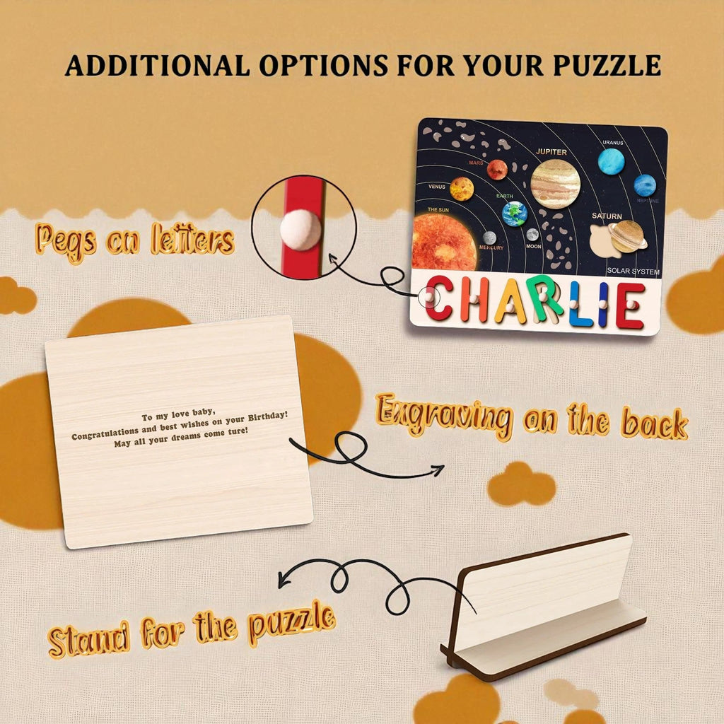 Personalized Wooden Solar System Name Puzzle for Kids