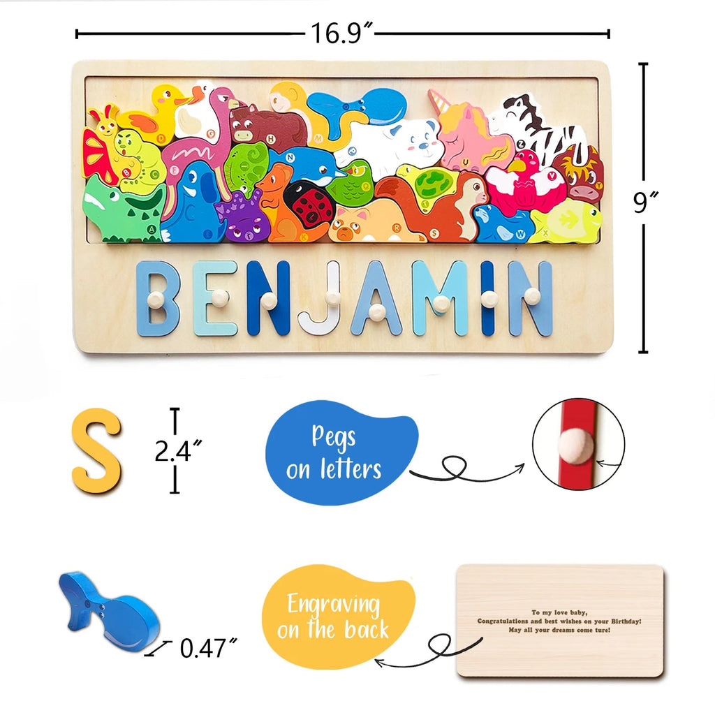 Personalized Eco-Friendly Toy Animal Stacking Name Puzzle