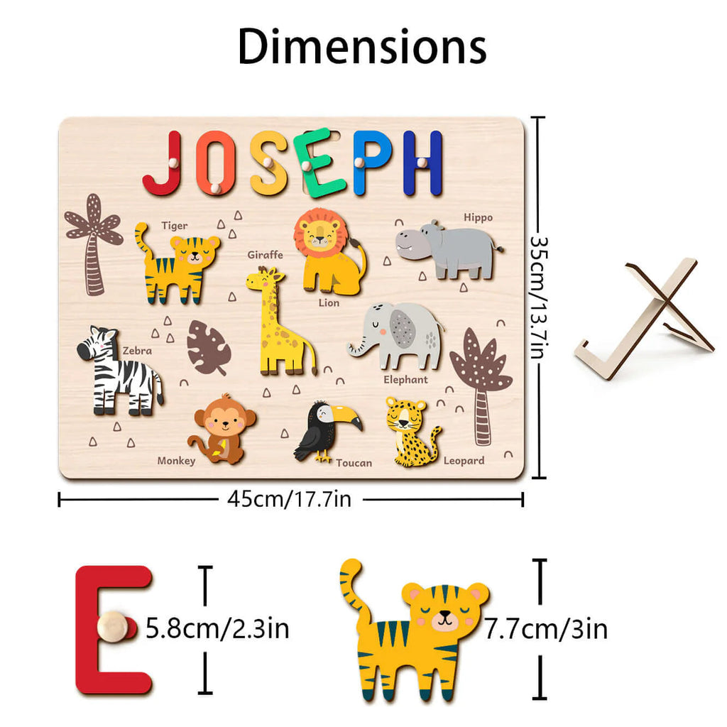 Personalized Wooden Jungle Animal Name Puzzle for Kids