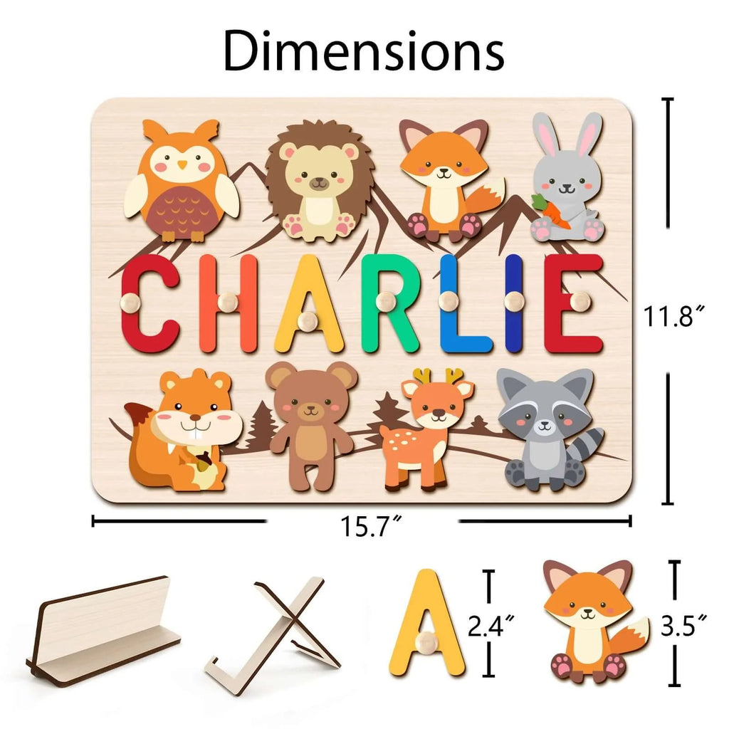 Personalized Wooden Baby Name Puzzle with Forest Animals