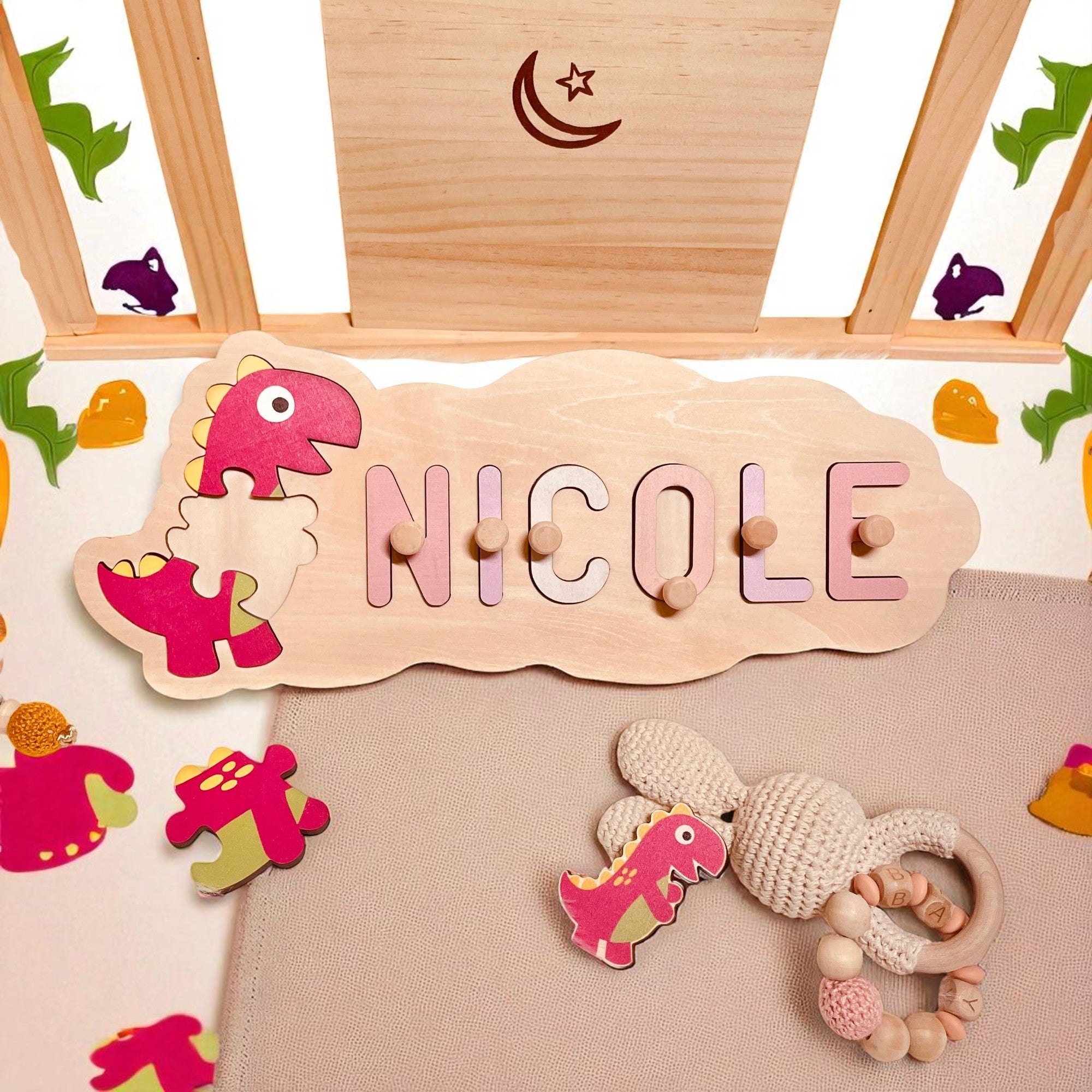 Personalized Wooden Animal Shapes Name Puzzle Toddler Toy