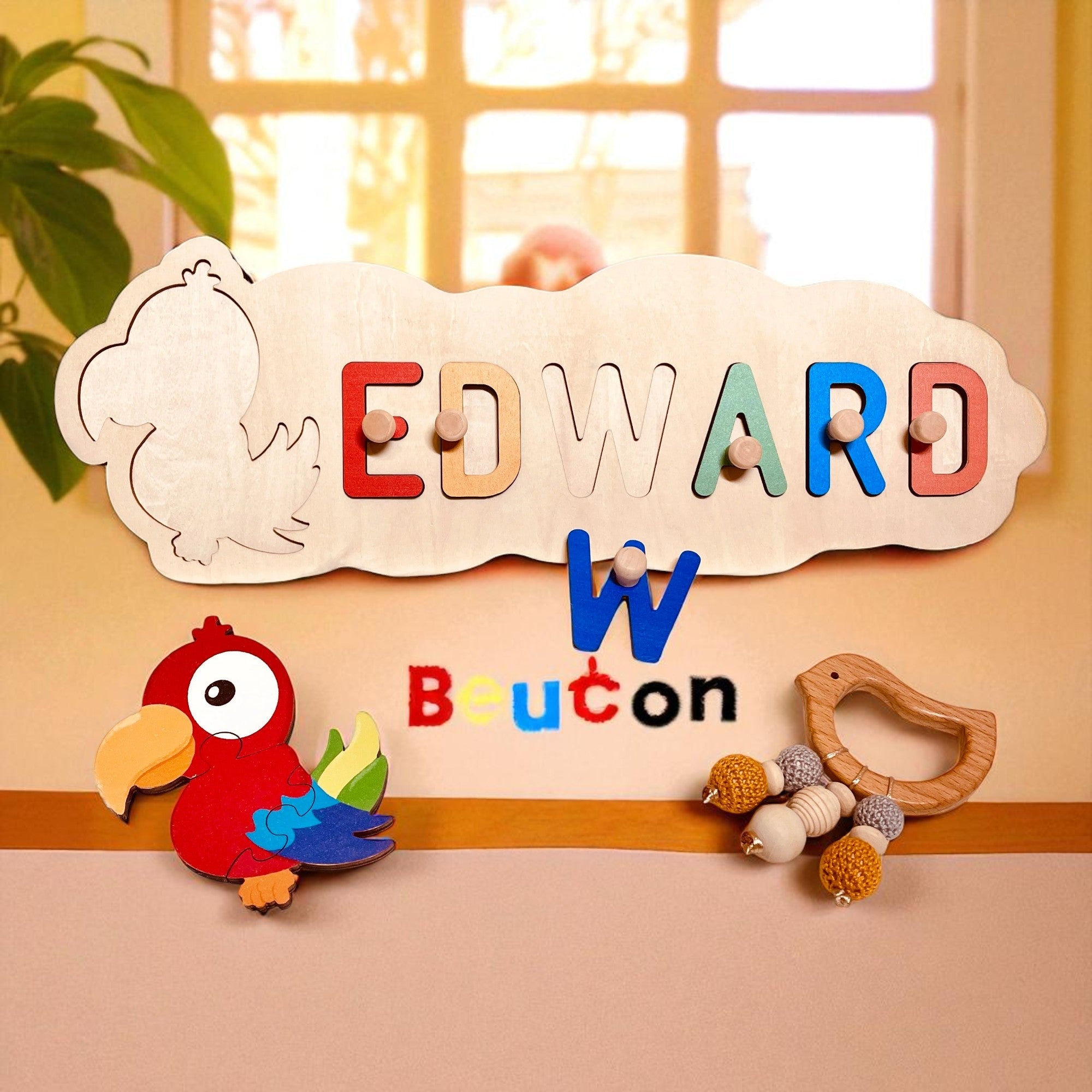 Personalized Wooden Animal Shapes Name Puzzle Toddler Toy
