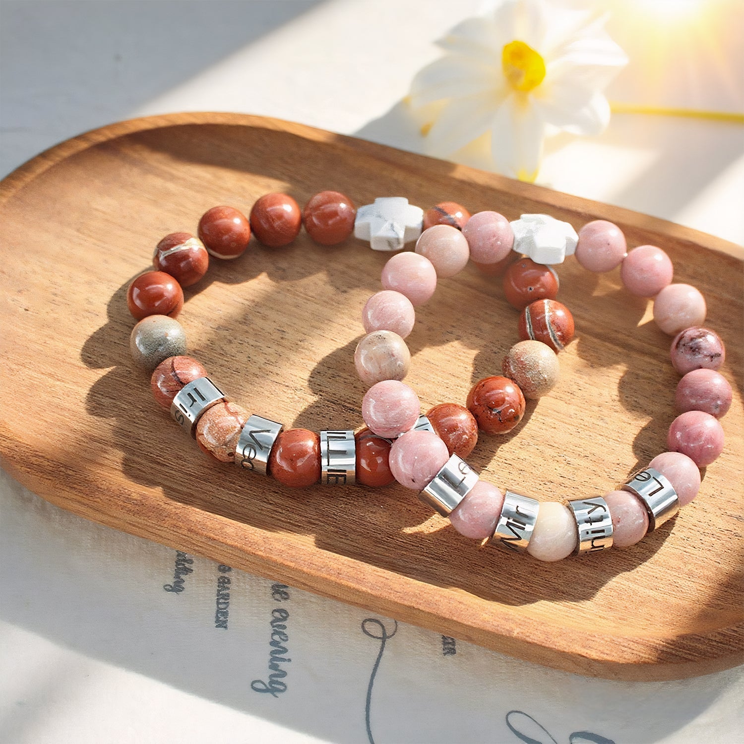 Custom Name Cross-Shaped Gemstone Bracelet 20cm - Daily Wear & Keepsake Gift
