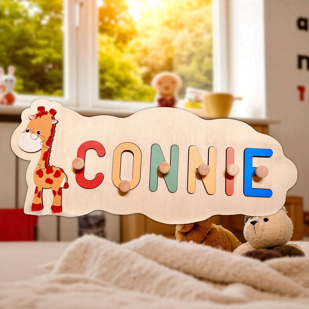 Personalized Wooden Animal Shapes Name Puzzle Toddler Toy