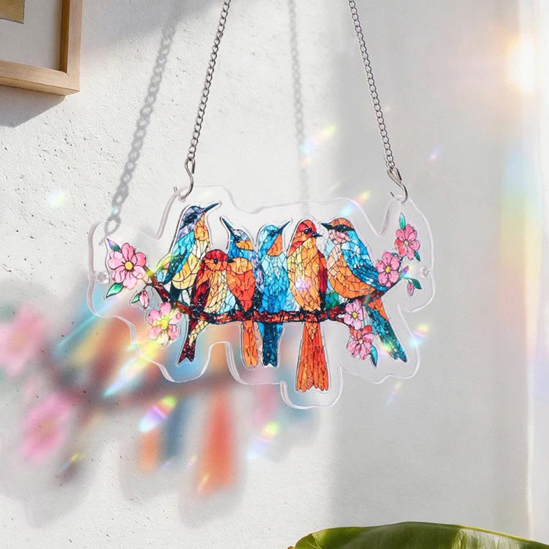 Acrylic Jigsaw Puzzle Suncatcher – Blossom Songbirds Window Hanging Decor