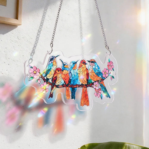 Acrylic Jigsaw Puzzle Suncatcher – Blossom Songbirds Window Hanging Decor