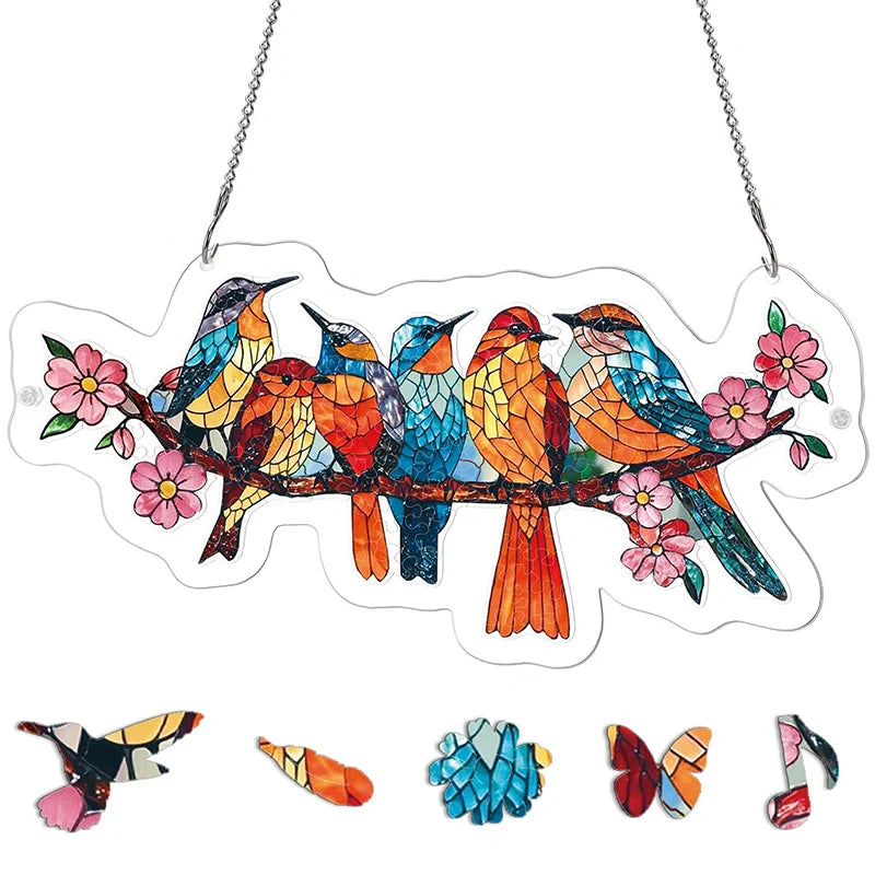 Acrylic Jigsaw Puzzle Suncatcher – Blossom Songbirds Window Hanging Decor