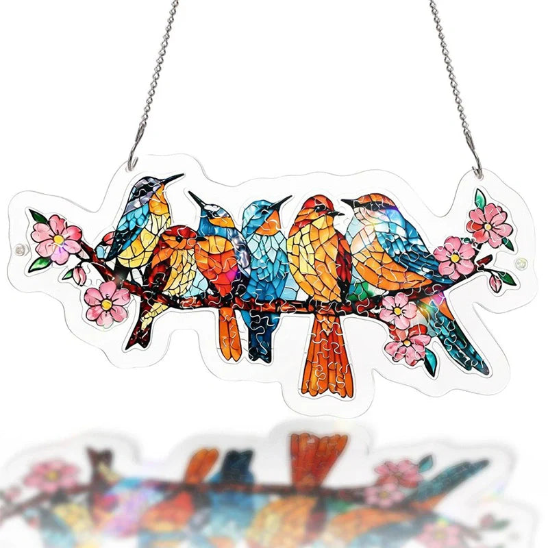 Acrylic Jigsaw Puzzle Suncatcher – Blossom Songbirds Window Hanging Decor