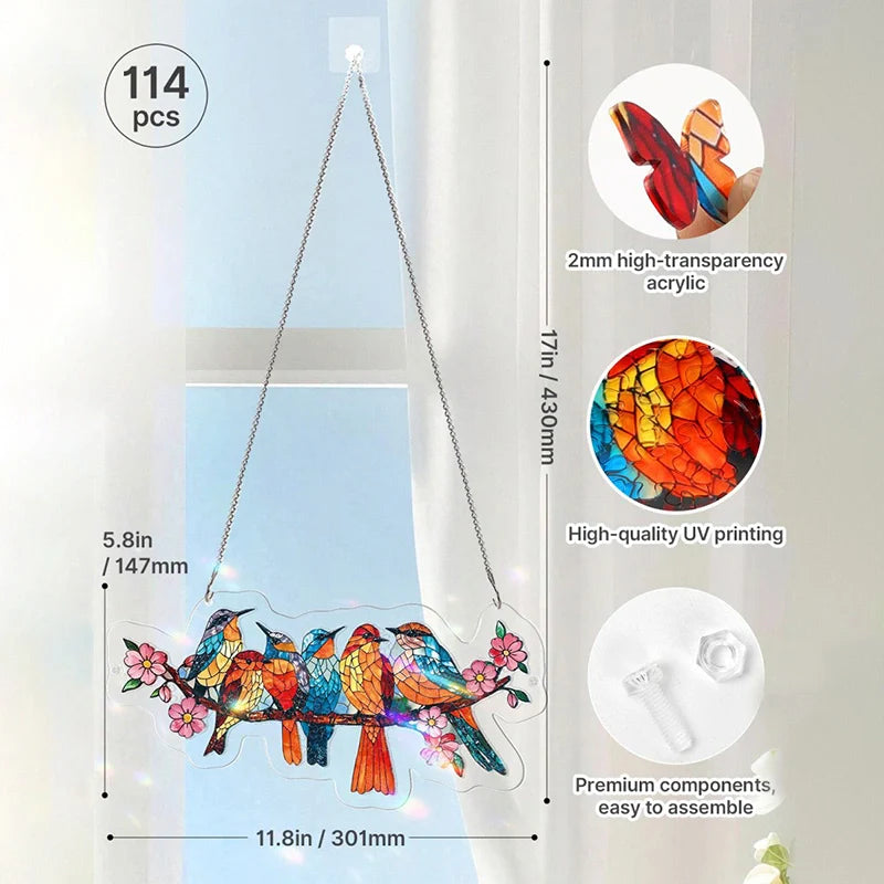 Acrylic Jigsaw Puzzle Suncatcher – Blossom Songbirds Window Hanging Decor
