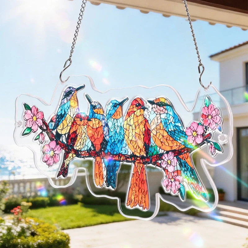 Acrylic Jigsaw Puzzle Suncatcher – Blossom Songbirds Window Hanging Decor