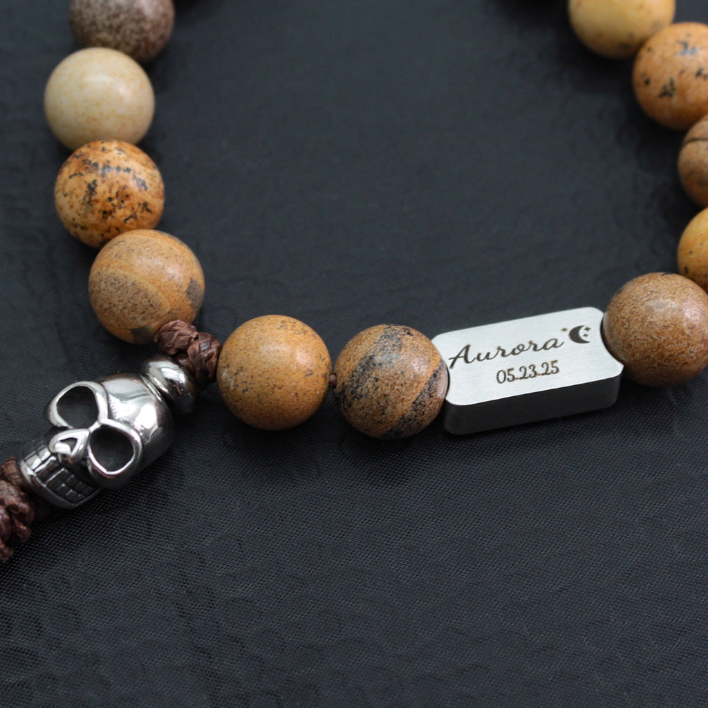 Punk Skull Men’s Bracelet – Natural Stone Biker Jewelry | Harley Rider Gift