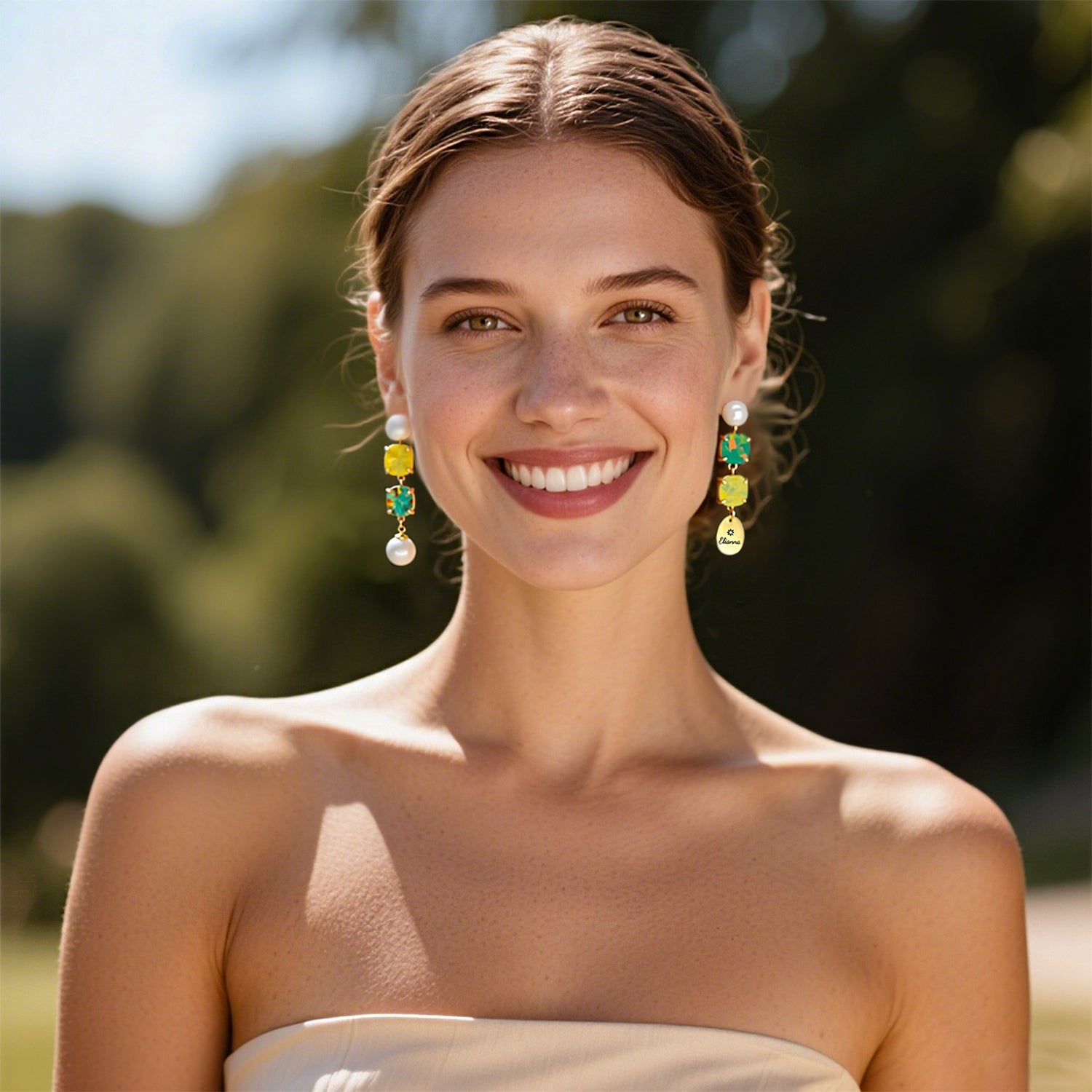 Custom Name Pearl Drop Earrings with Colored Diamond – Personalized Titanium Steel Disc Earrings for Women