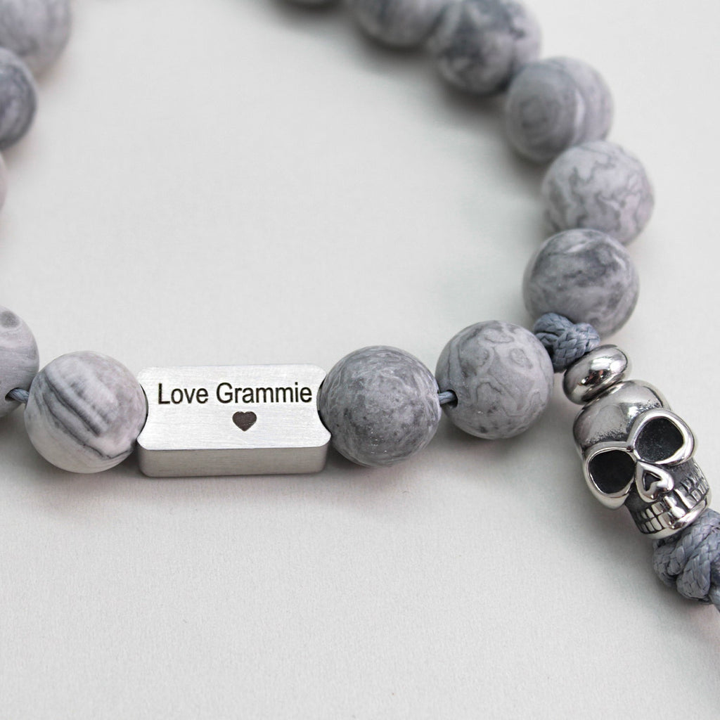 Punk Skull Men’s Bracelet – Natural Stone Biker Jewelry | Harley Rider Gift