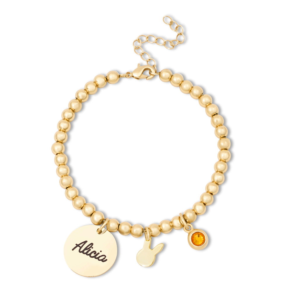 Personalized Round Name Pendant Bracelet with Birthstone – Adjustable Nickel-Free Kids Jewelry