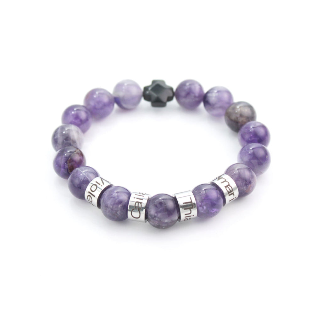 Personalized Natural Mineral Cross Bracelet – Engraved Names Keepsake