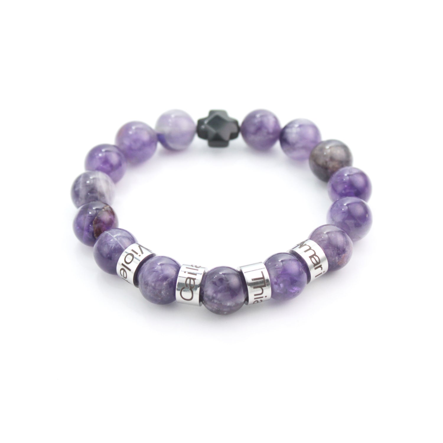 Personalized Natural Mineral Cross Bracelet – Engraved Names Keepsake