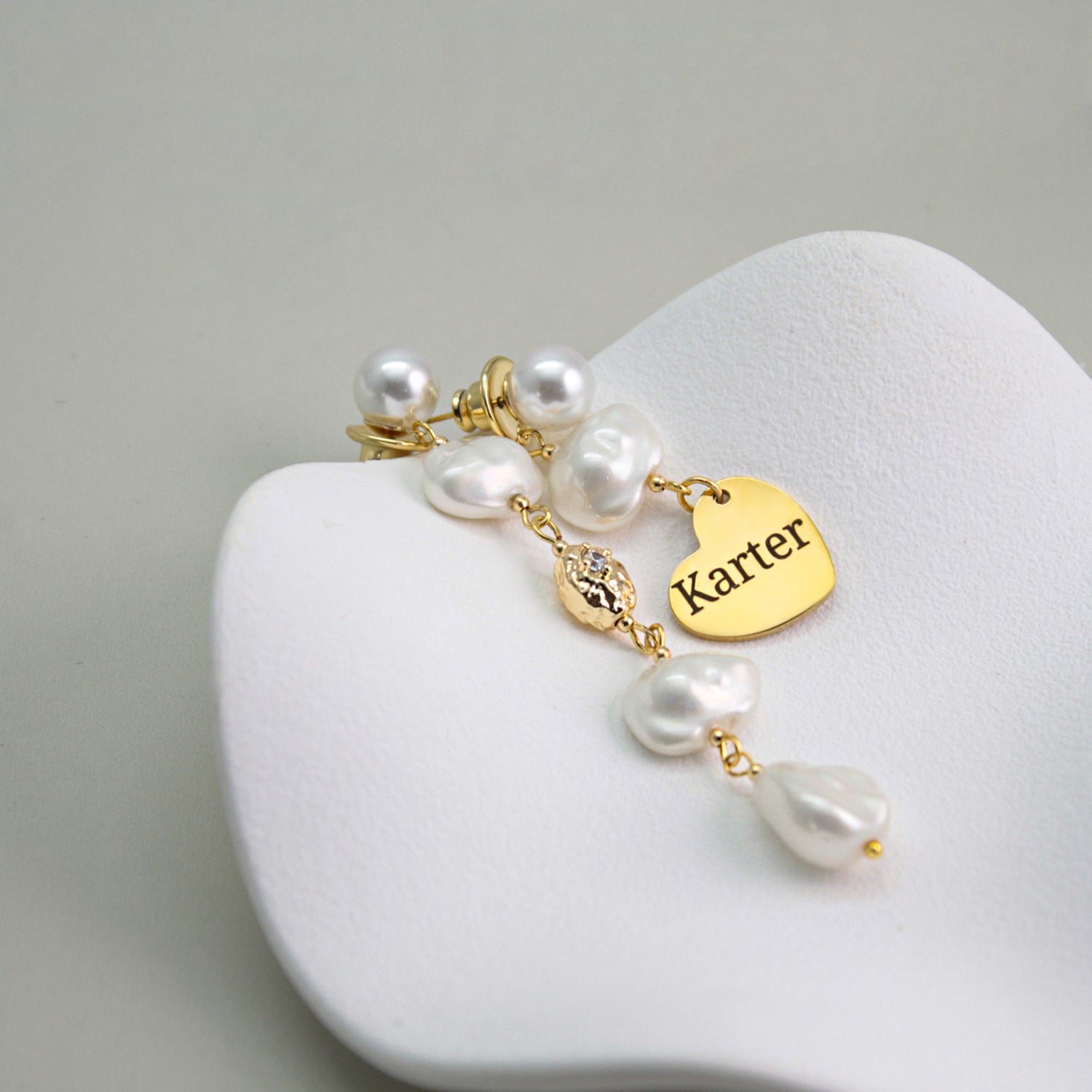 Custom Name Titanium Steel Disc Baroque Pearl Drop Earrings – Wear Your Story with Elegance
