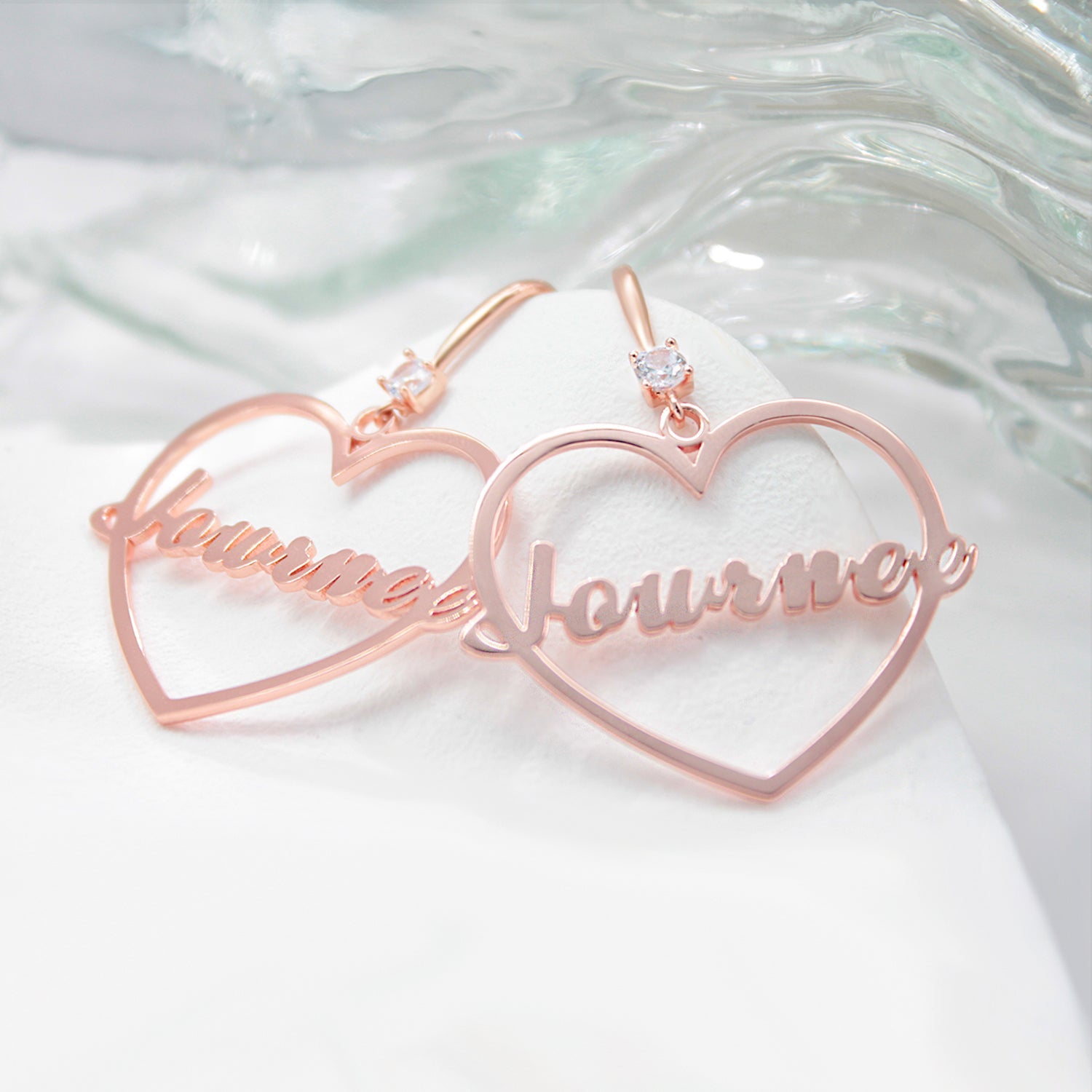 Heart of Self-Love: Personalized Name Hollow Heart Earrings with Diamond Accents – Wear Your Worth Daily