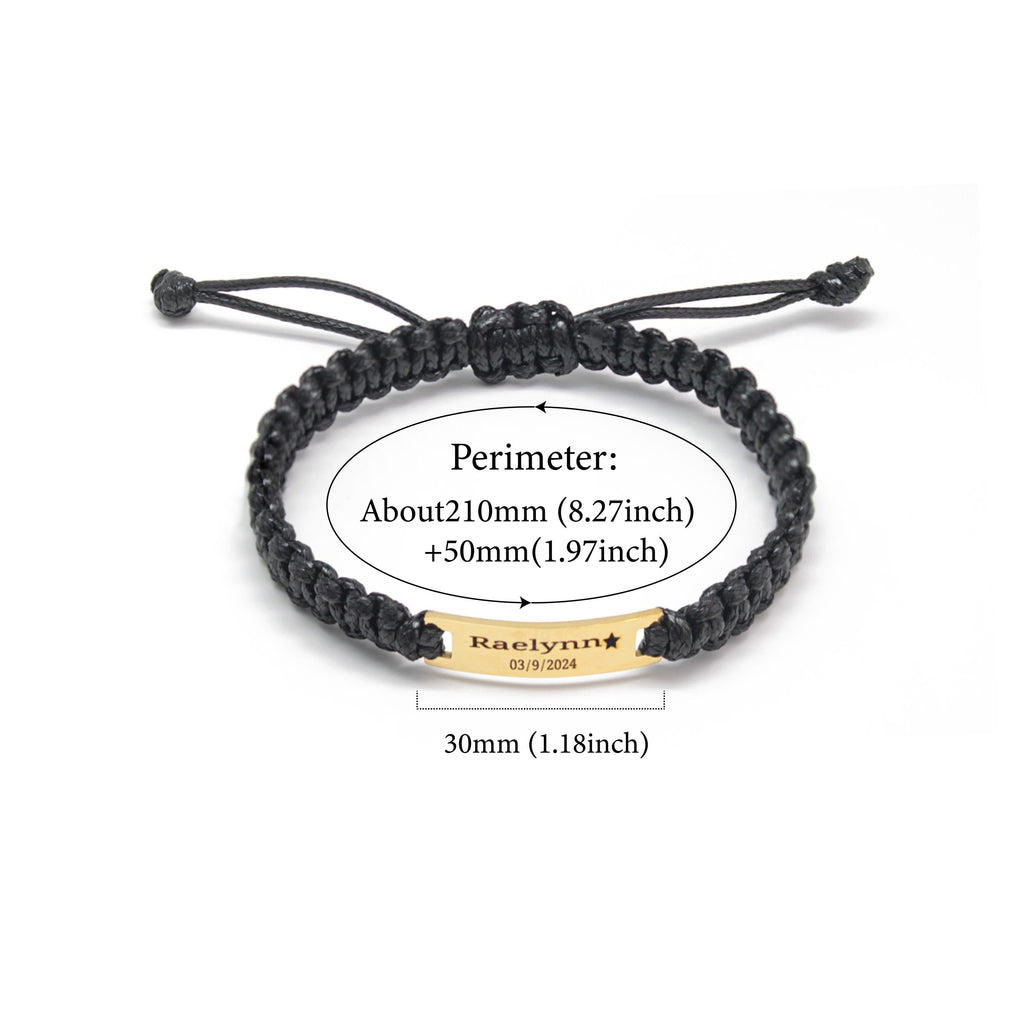 Personalized Men’s Leather Braided Bracelet – Engraved Stainless Steel Plate