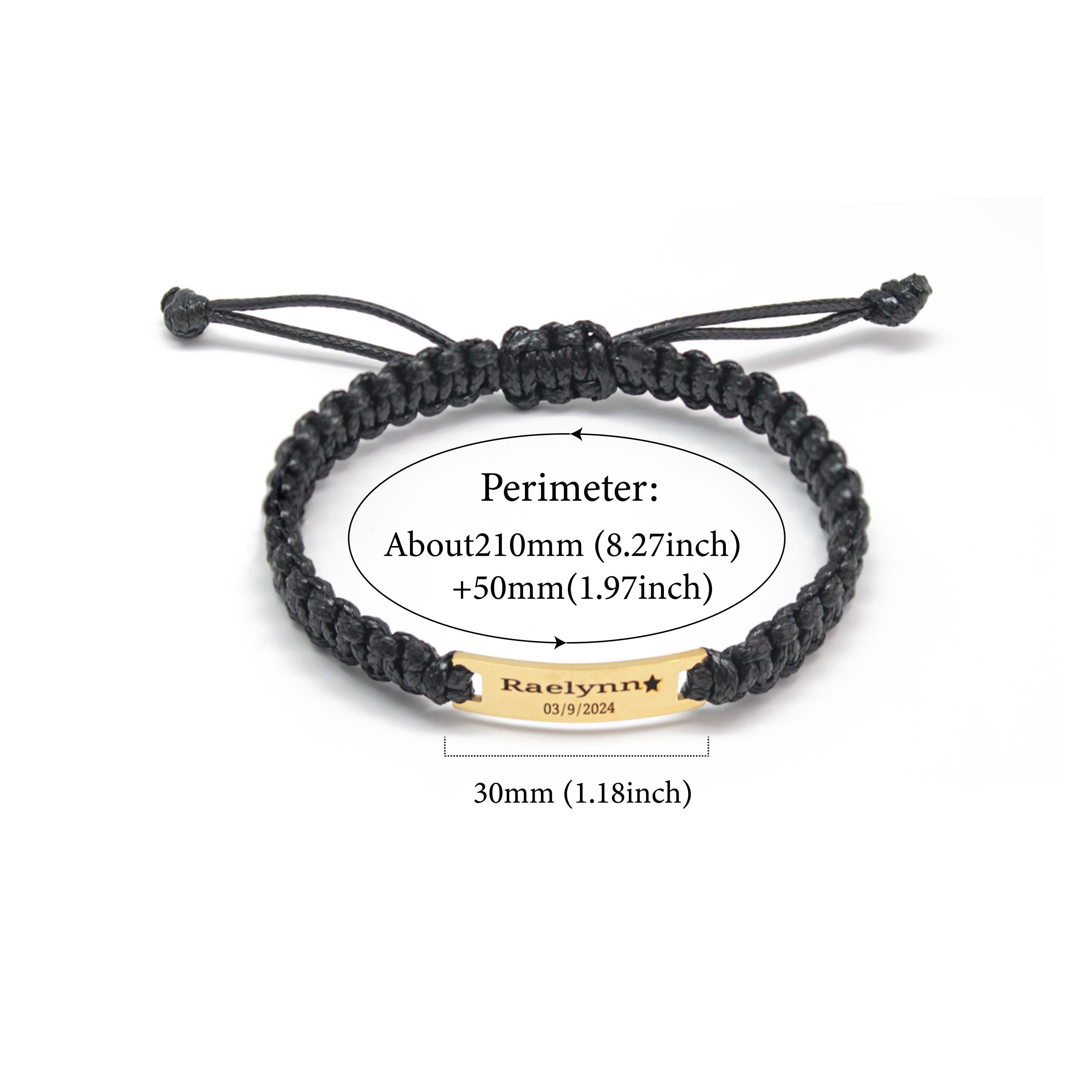 Personalized Men’s Leather Braided Bracelet – Engraved Stainless Steel Plate