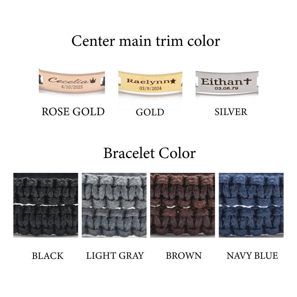Personalized Men’s Leather Braided Bracelet – Engraved Stainless Steel Plate