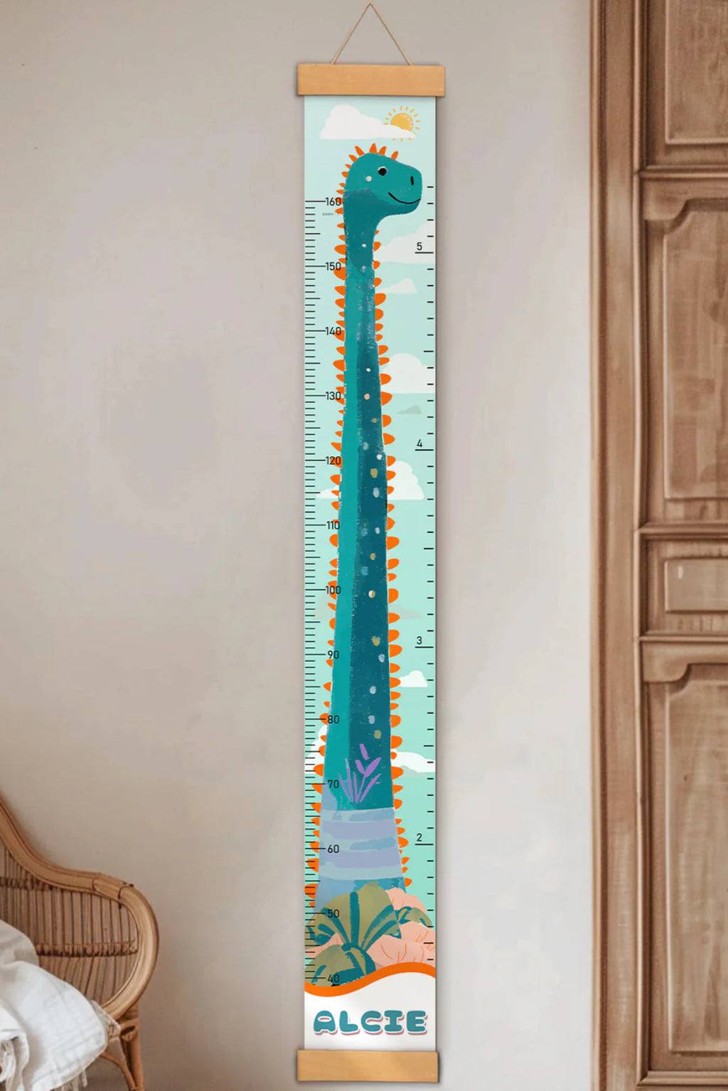 Personalized Dinosaur Growth Hanging Canvas Height Ruler