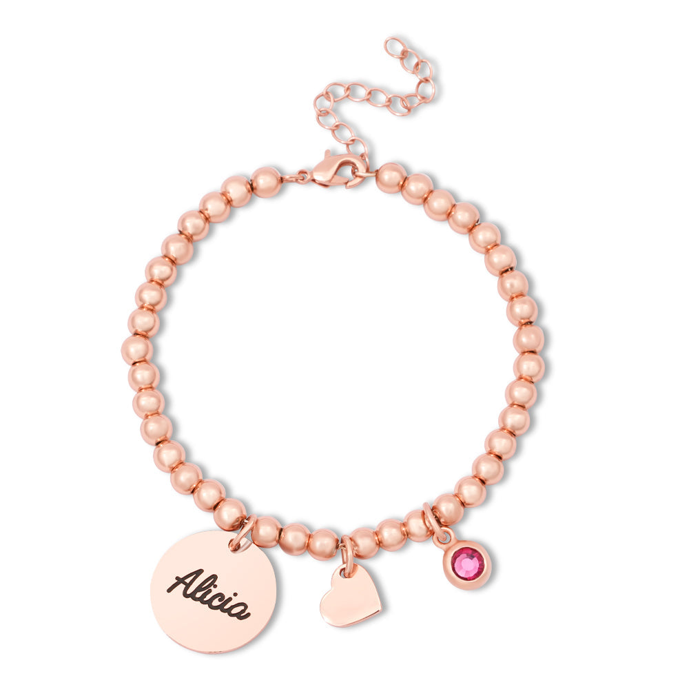 Personalized Round Name Pendant Bracelet with Birthstone – Adjustable Nickel-Free Kids Jewelry
