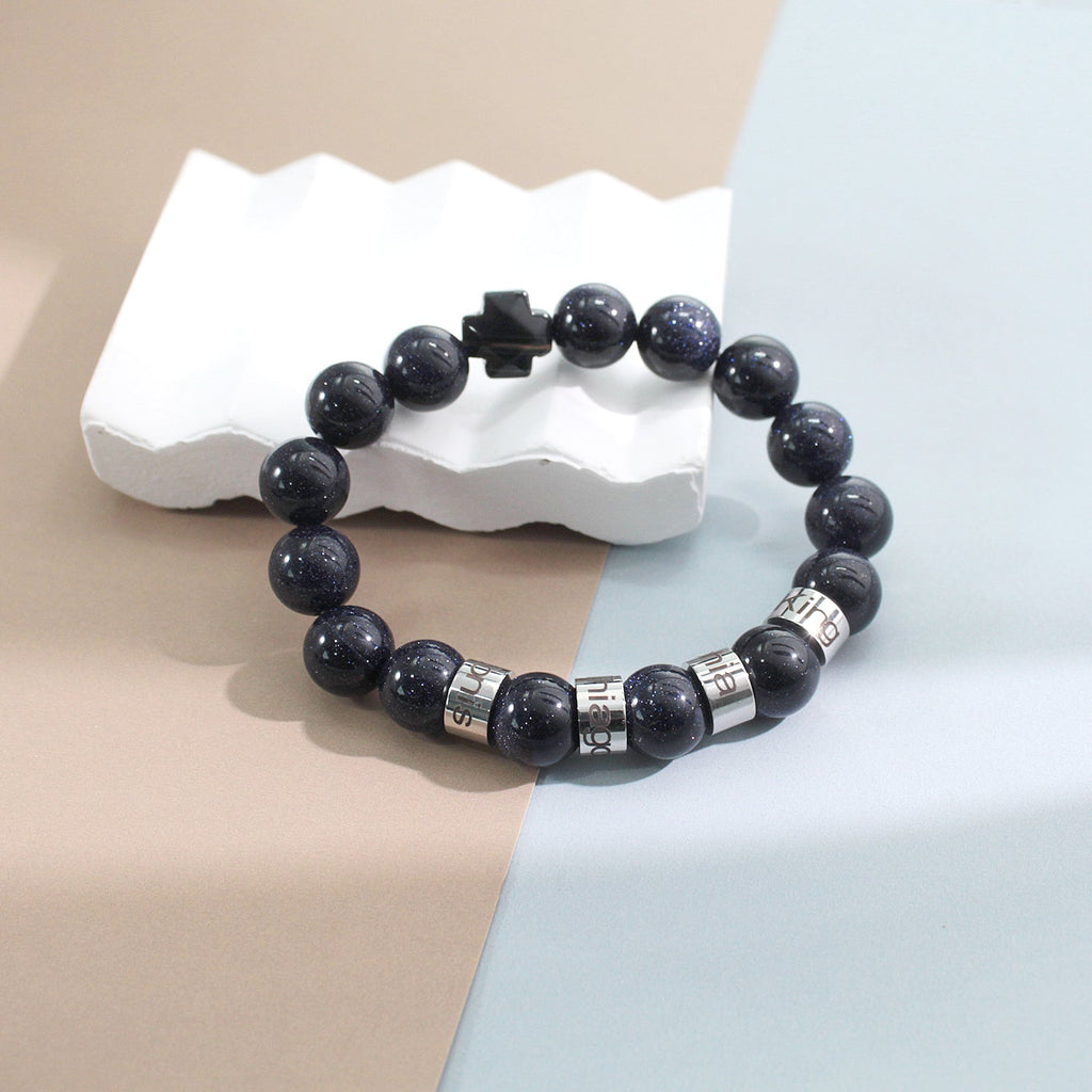 Personalized Natural Mineral Cross Bracelet – Engraved Names Keepsake