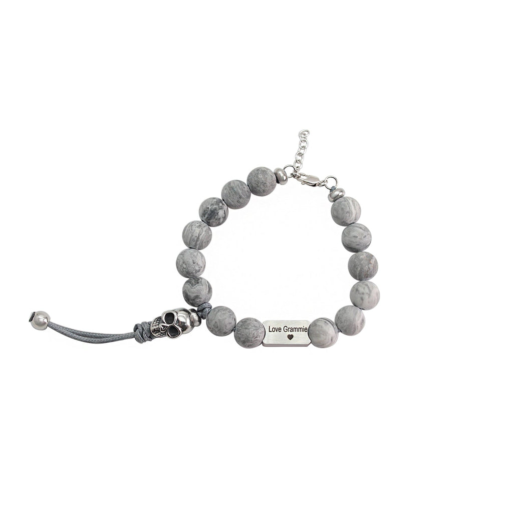 Punk Skull Men’s Bracelet – Natural Stone Biker Jewelry | Harley Rider Gift