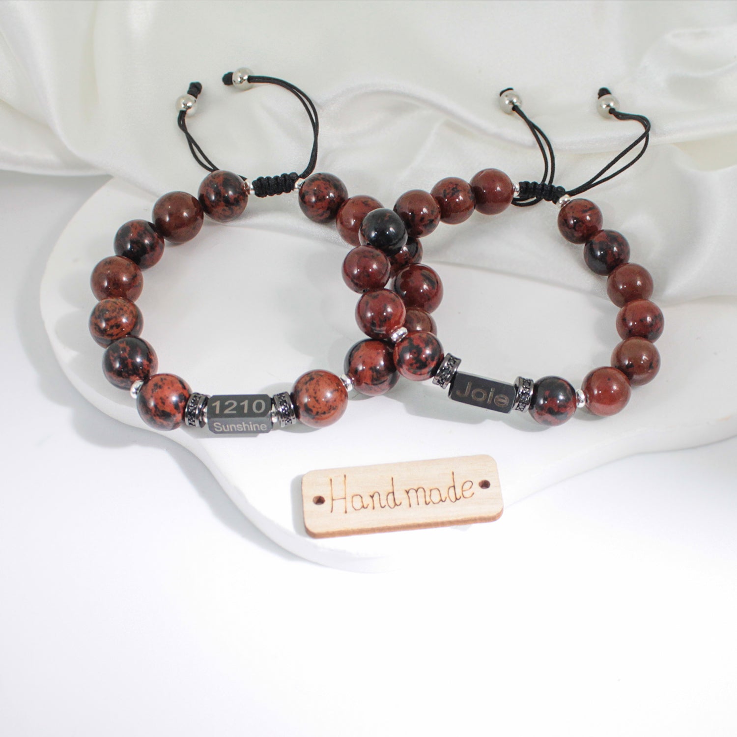 Personalized Name Engraved Natural Stone Bracelet with Zircon | Adjustable Beaded Couple Jewelry Gift for Him & Her