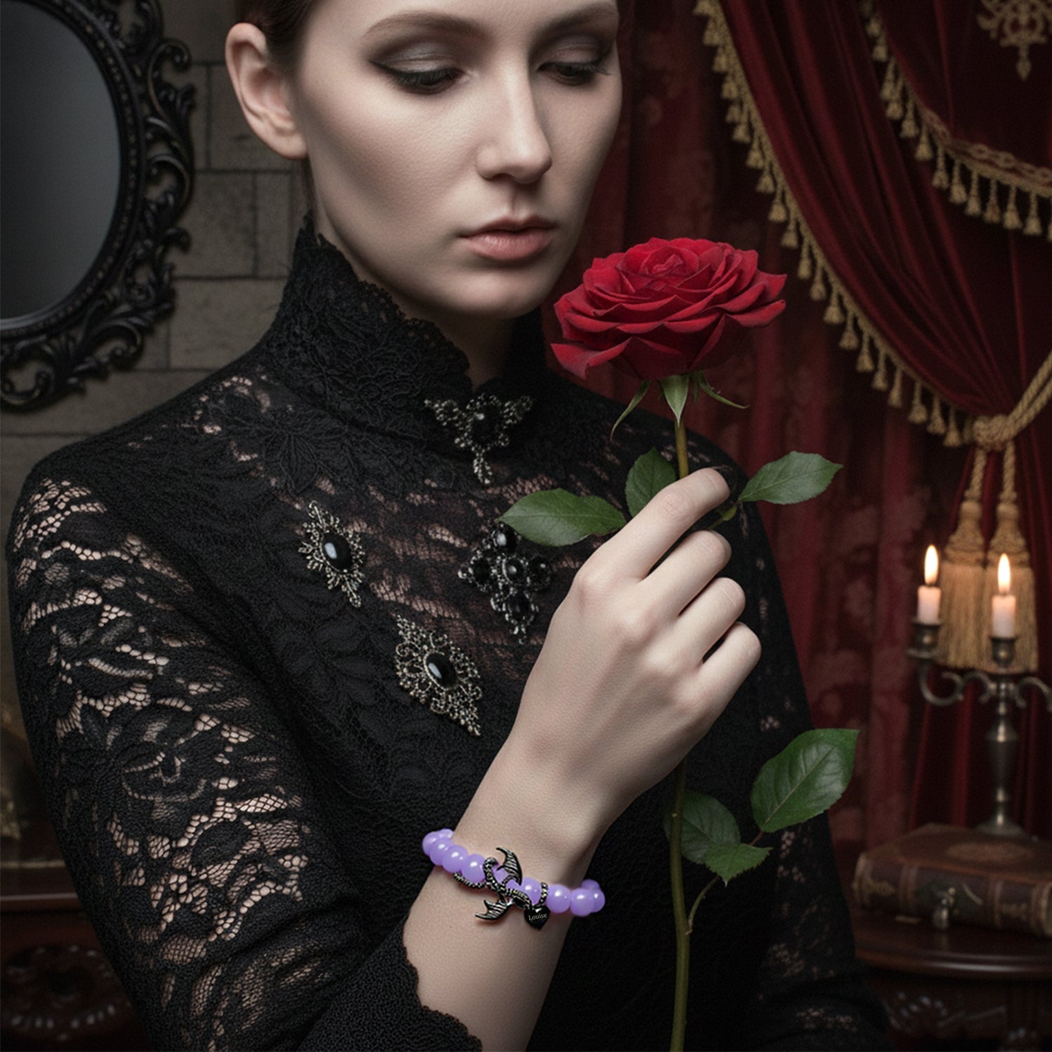 Halloween Gothic Dragon Custom Name Bracelet