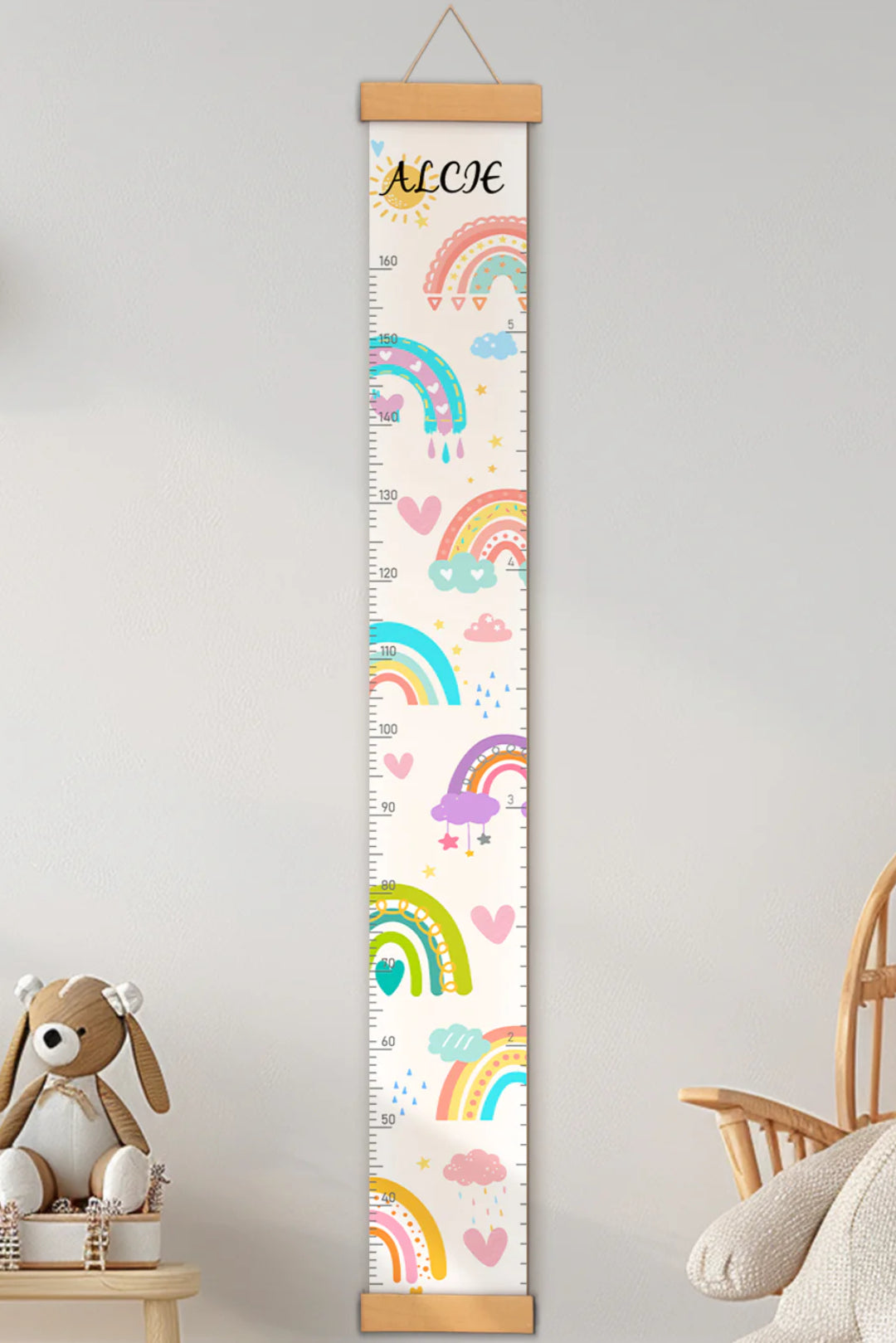 Personalized Rainbow Hanging Canvas Height Ruler